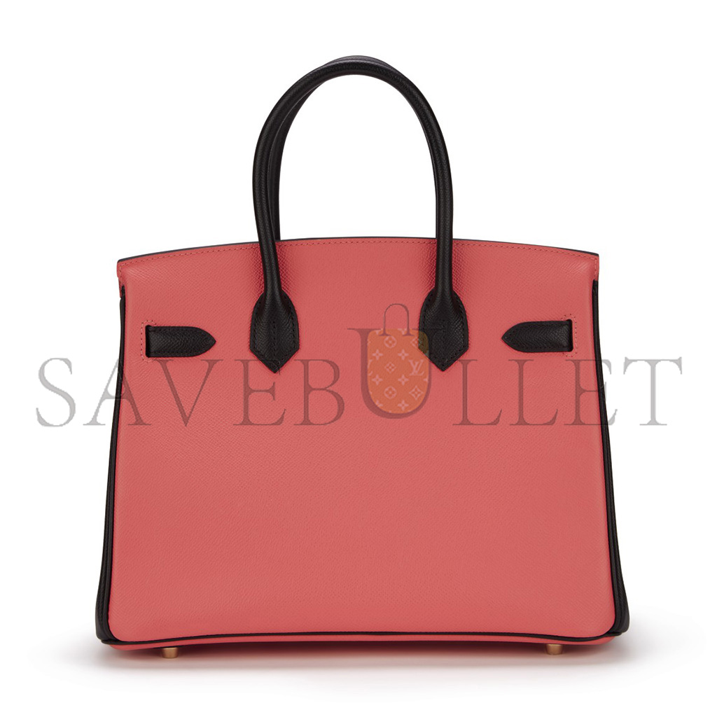 H**mes birkin 25 chevre leather milkshake pink and black gold buckle bag h028361cc69 (25*20*13cm)
